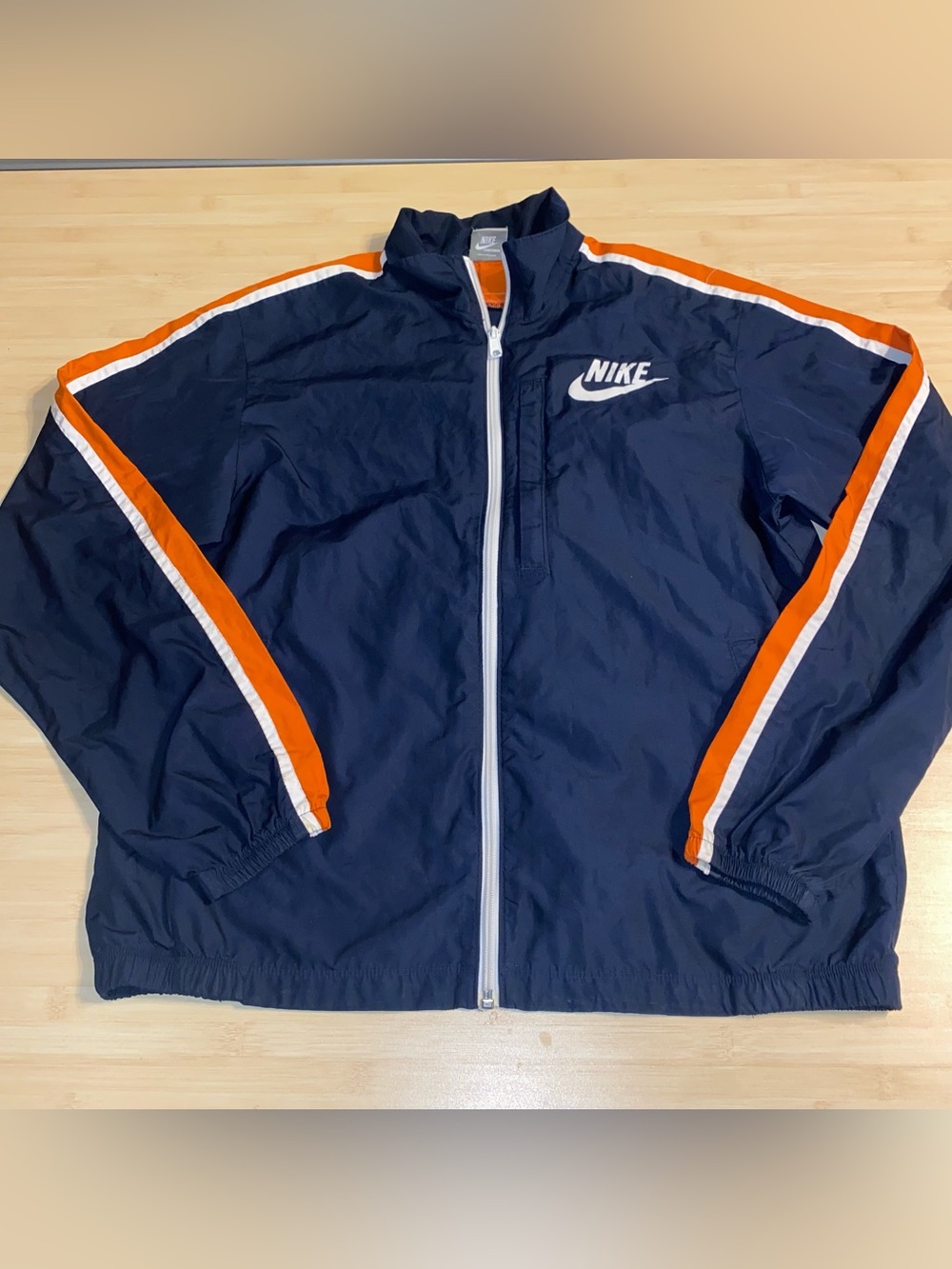 NIKE Blue Windbreaker Track Jacket Full Zip Up Men’s Medium Orange Sporty